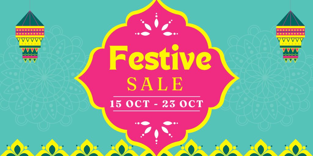 Teal and Yellow Lined Traditional Festive Sale Announcement Banner